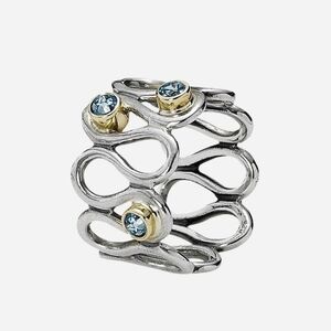 Pandora Infinity ring Sterling silver and 14k gold Blue topaz stones 925 Ale